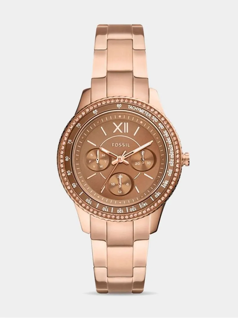 Fossil Ladies Stella Sport Rose & Brown Tone Multi-Dial Bracelet Watch