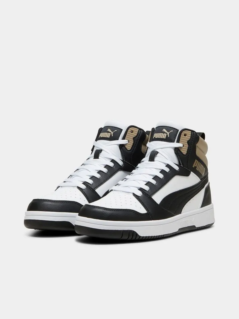 Mens Puma Rebound V6 Black/Brown Mid Sneakers
