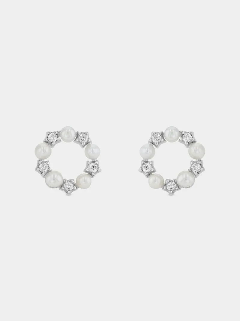 Sterling Female Scattered Cubic Zirconia Rhodium Earrings