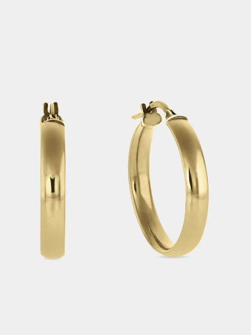 Yellow Gold & Sterling Silver,+- 4mm Hoop Earrings