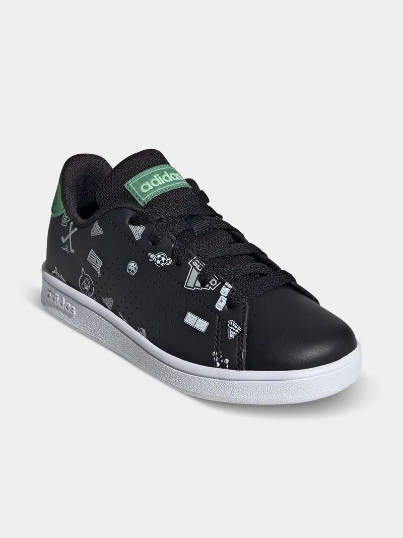 Junior Pre-School adidas Advantage Printed Black/White/Green Shoes