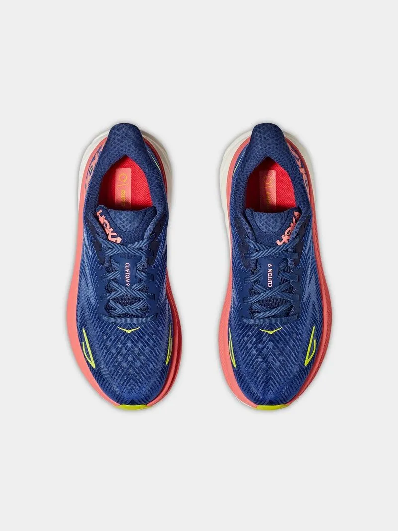 Womens Hoka Clifton 9 Evening Sky/Coral Running Shoes