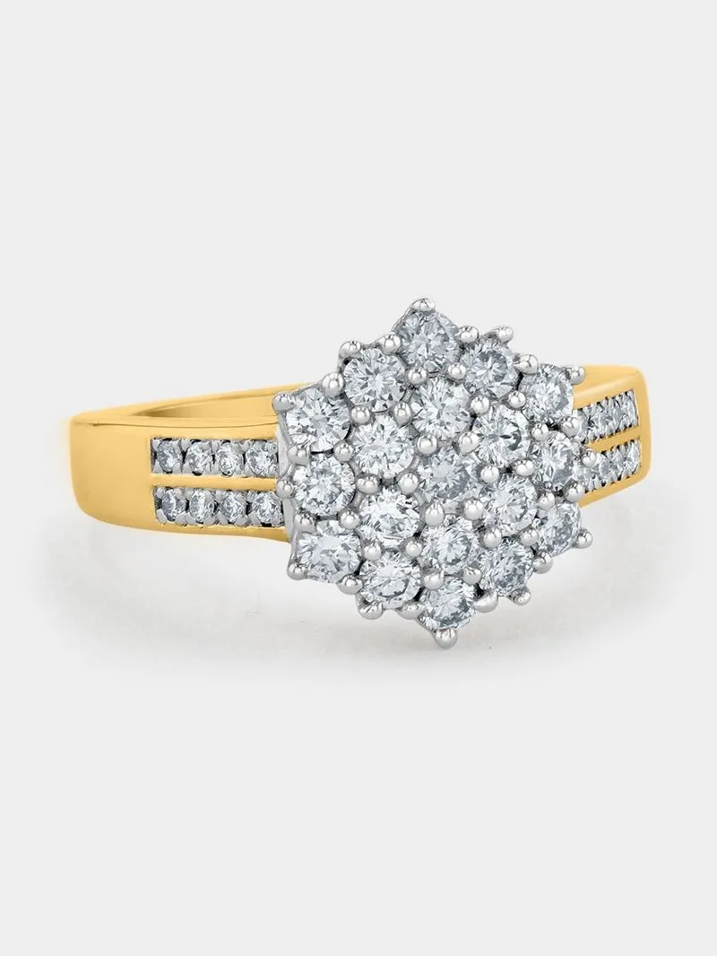 Yellow Gold 0.90ct Diamond Women’s Cluster Ring