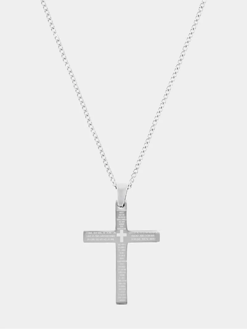 Icon Stainless Steel Inscribed Cross Men’s Cross Pendant