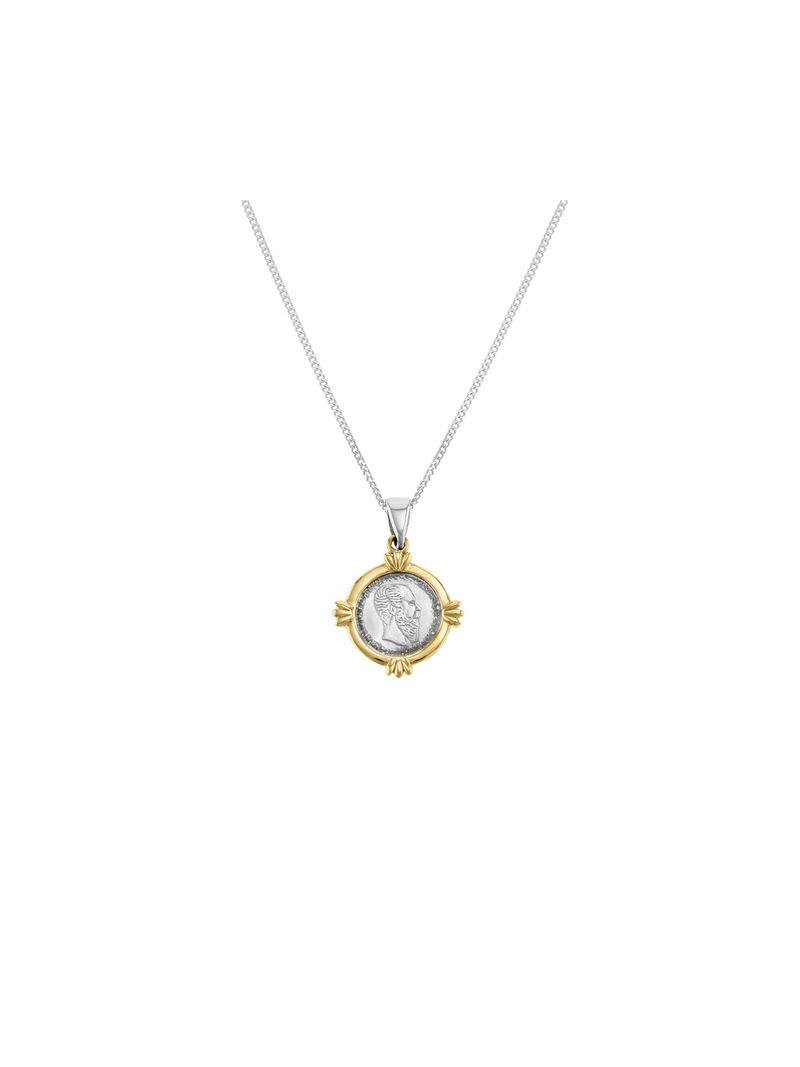 Yellow Gold & Sterling Silver Peso Pendant on Chain