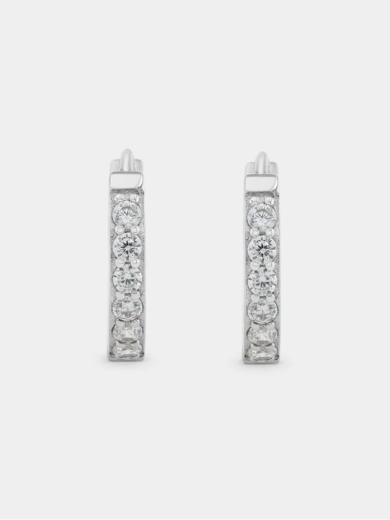Sterling Silver Cubic Zirconia Small Hoop Earrings