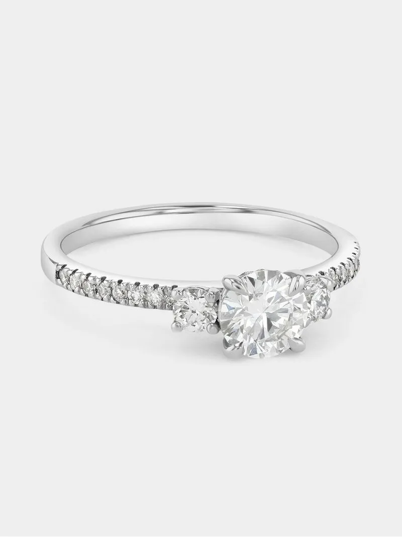 White Gold 1ct Lab Grown Diamond Pavé Trilogy Ring