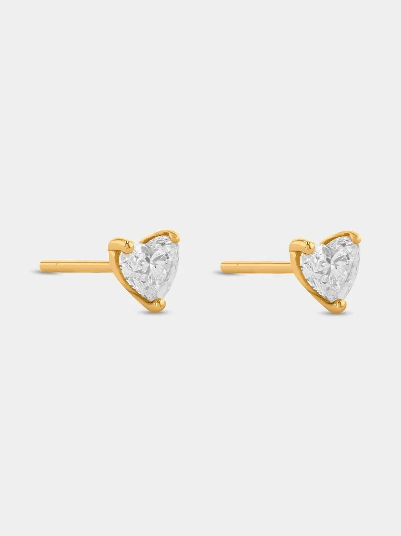 Yellow Gold 0.7ct Lab Grown Diamond Heart Stud Earrings
