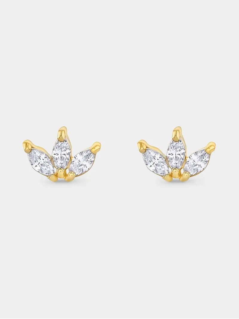 Rose Gold Plated Cubic Zirconia Women’s Marquise Trio Stud Earrings