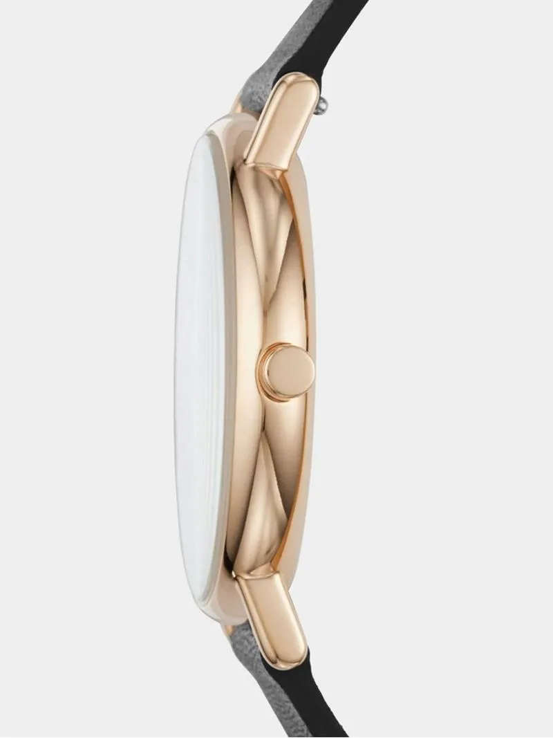 Skagen Men's Signatur Rose Gold Plated Titanium & Black Leather Watch