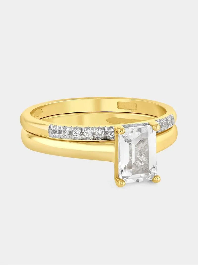 Yellow Gold Diamond & Created Sapphire Rectangle Twinset Ring