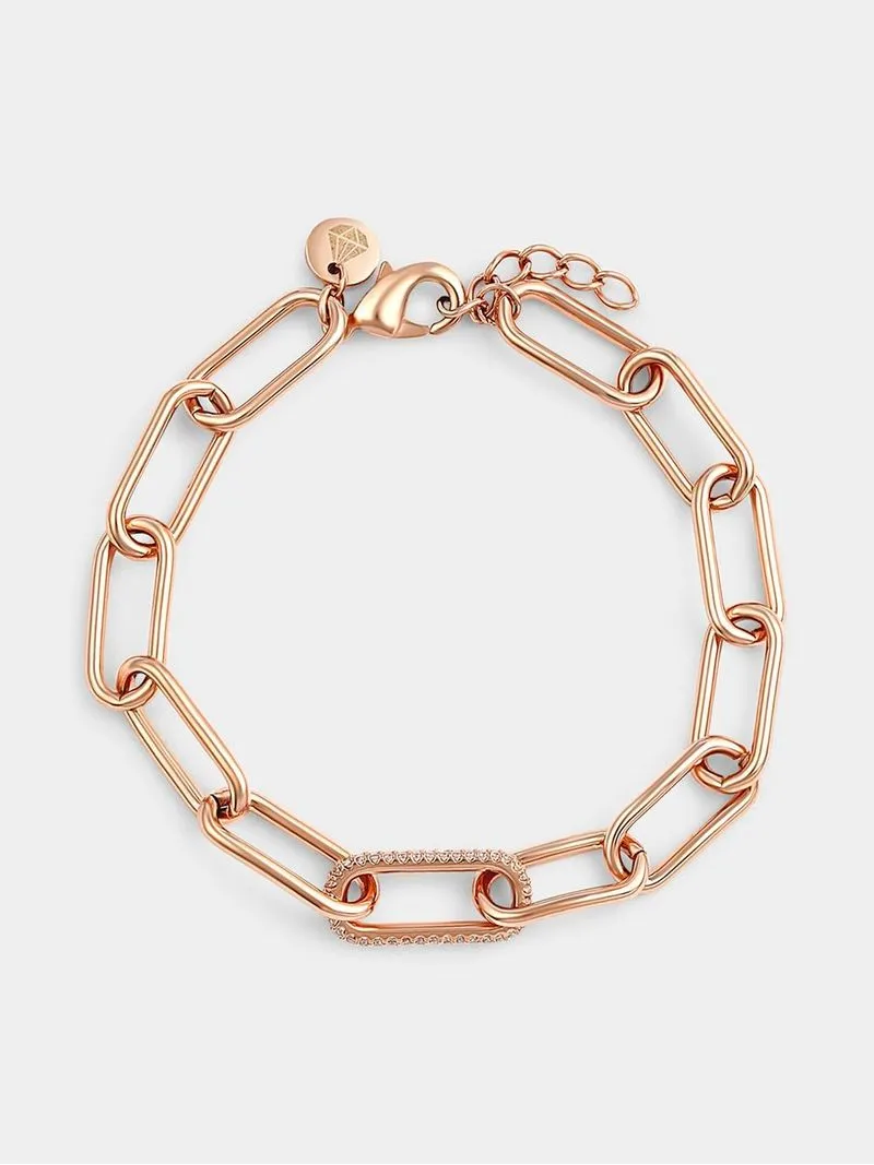 18ct Rose Gold Plated Cubic Zirconia Women’s Paperclip Link Pavé Bracelet
