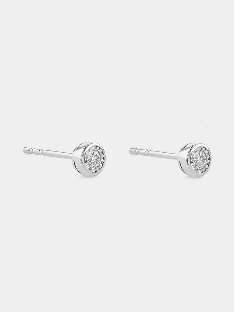 Sterling Silver Lab Grown Diamond Illusion Tube Stud Earrings
