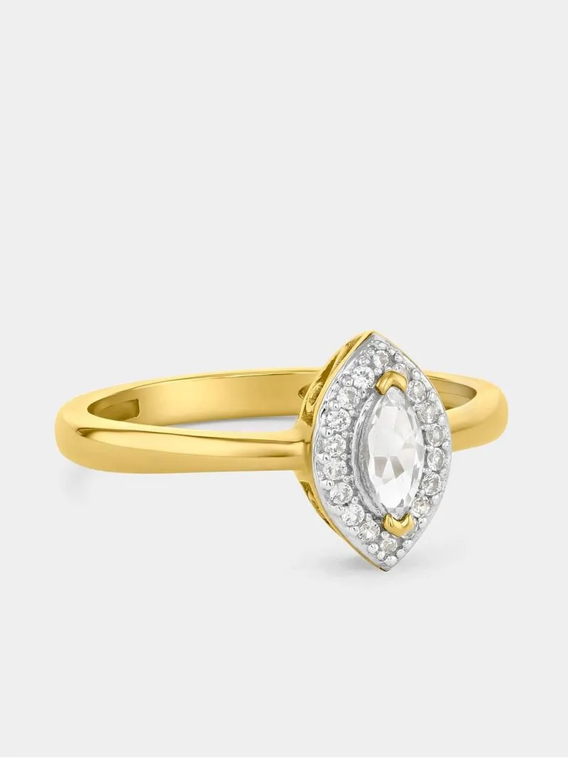 Yellow Gold Diamond & Created Sapphire Marquise Halo Ring