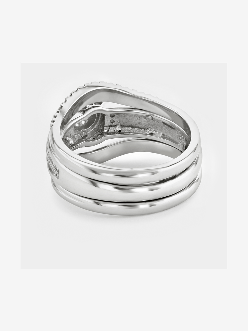 Yellow Gold & Sterling Silver Created Sapphire Round Halo Triple Set Ring