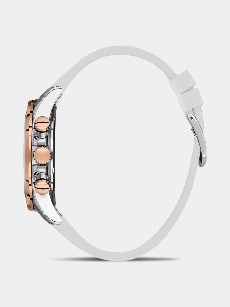 Daniel Klein Rose Plated White Silicone Chronographic Watch