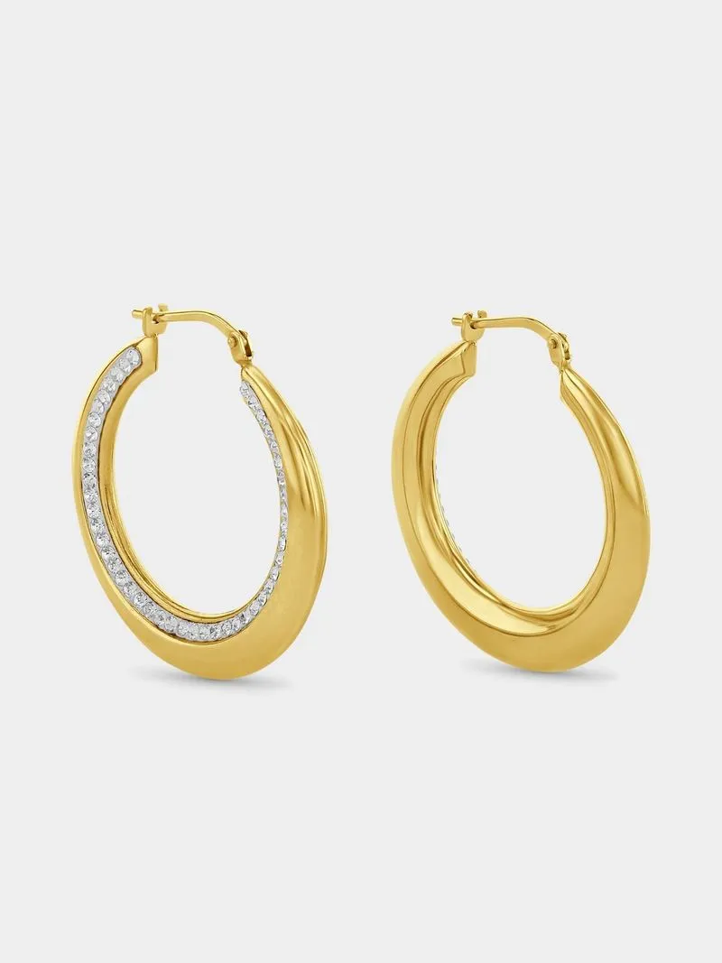 Yellow Gold & Sterling Silver Crystal Creole Earrings