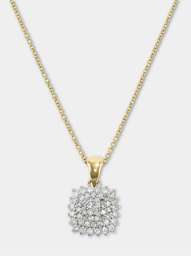 9ct Yellow Gold & Diamond Cushion Cluster Pendant