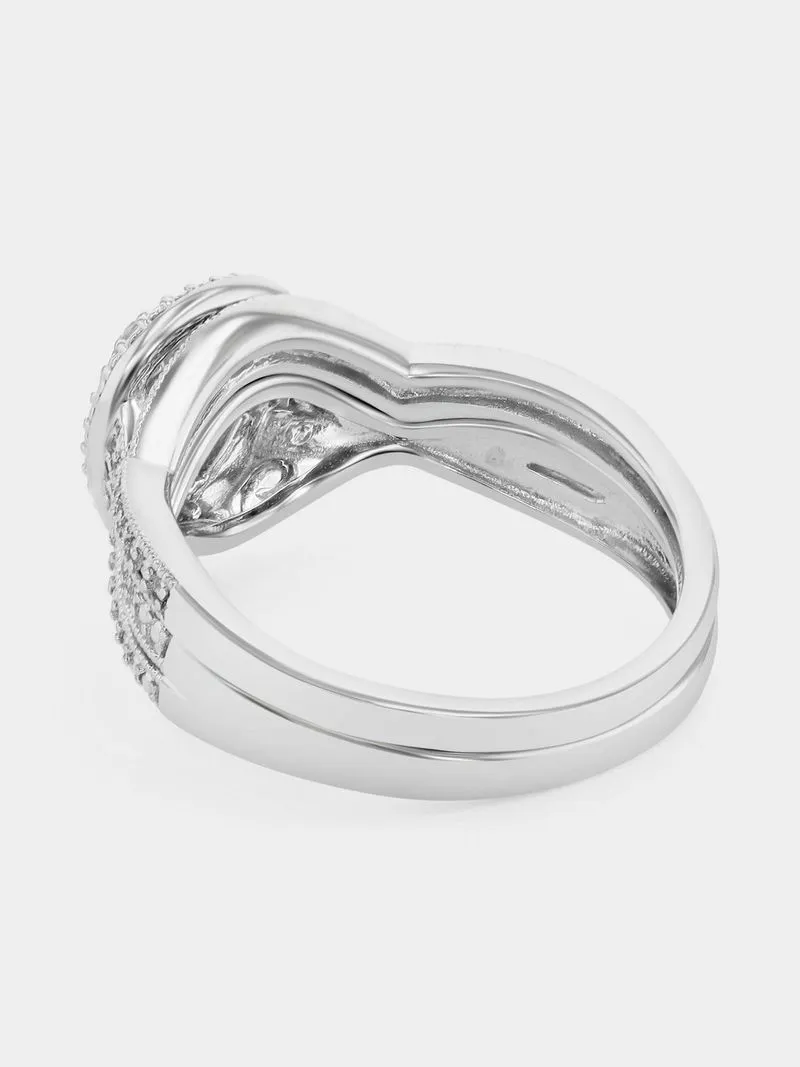 Sterling Silver Lab Grown Diamond Pear Double Halo Twinset Ring