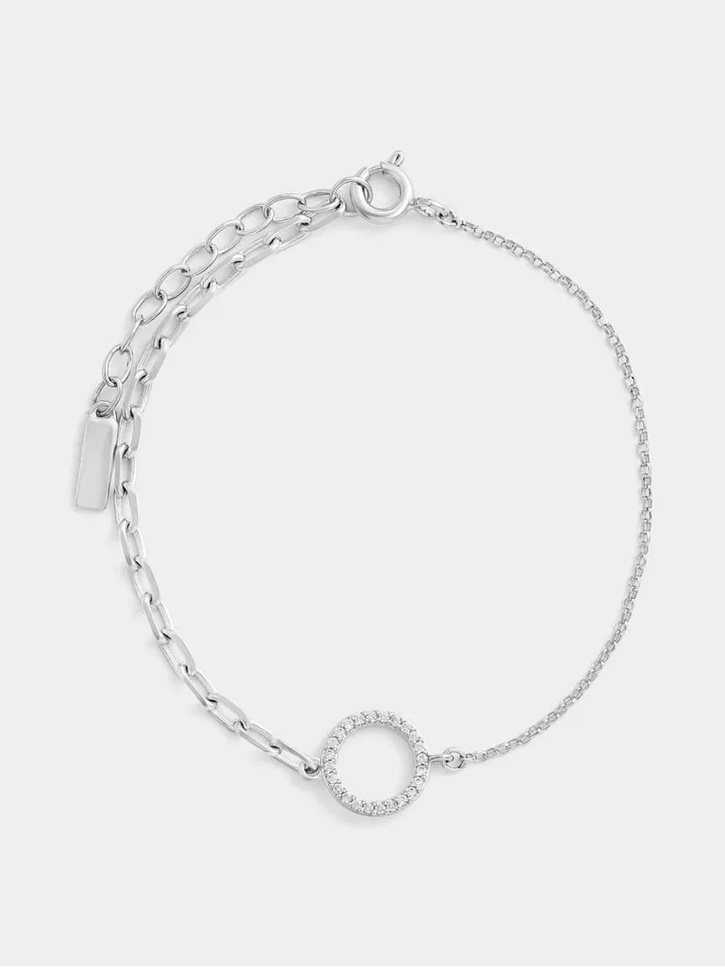 Cheté Sterling Silver Cubic Zirconia Paperclip Circle Bracelet