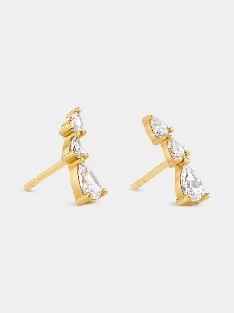 Gold Plated Sterling Silver Cubic Zirconia Pear Creeper Earrings