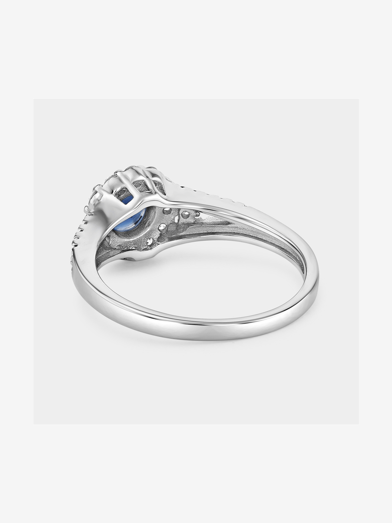 Sterling Silver Blue Cubic Zirconia Petal Halo Ring