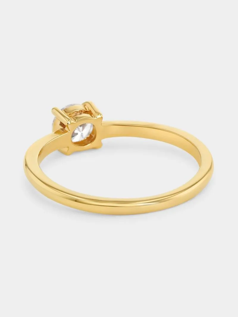 Gold Plated Sterling Silver Cubic Zirconia Round Solitaire Ring