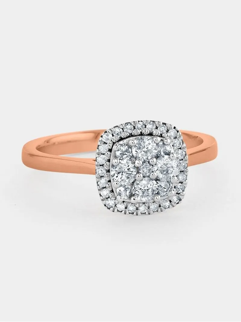 Rose Gold 0.50ct Diamond Women’s Cushion Halo Ring