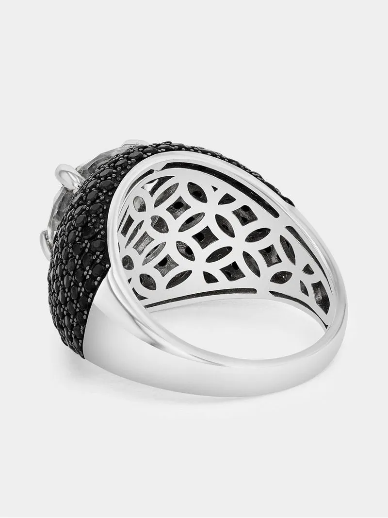 Sterling Silver Black & White Cubic Zirconia Round Dome Ring