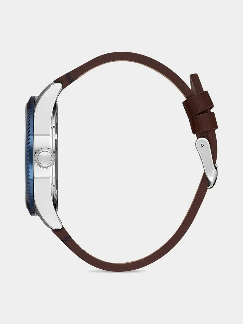 Daniel Klein Silver Plated Blue Dial Blue & Brown Leather Watch