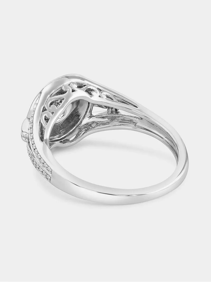 Sterling Silver Diamond & Created White Sapphire Round Halo Ring