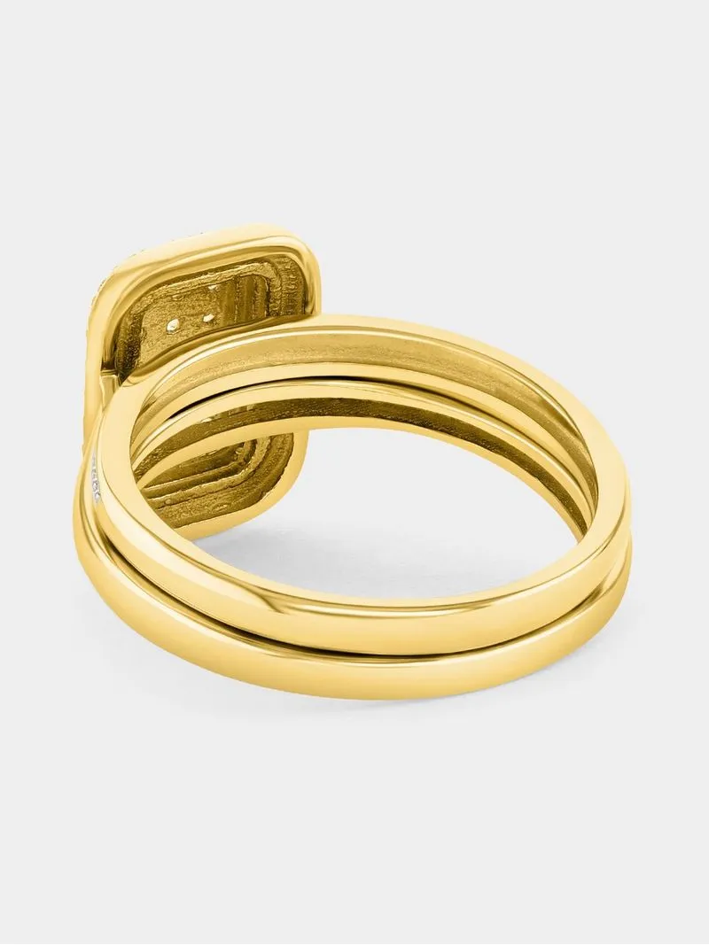 Yellow Gold Diamond & Created Sapphire Rectangle Halo Twinset Ring