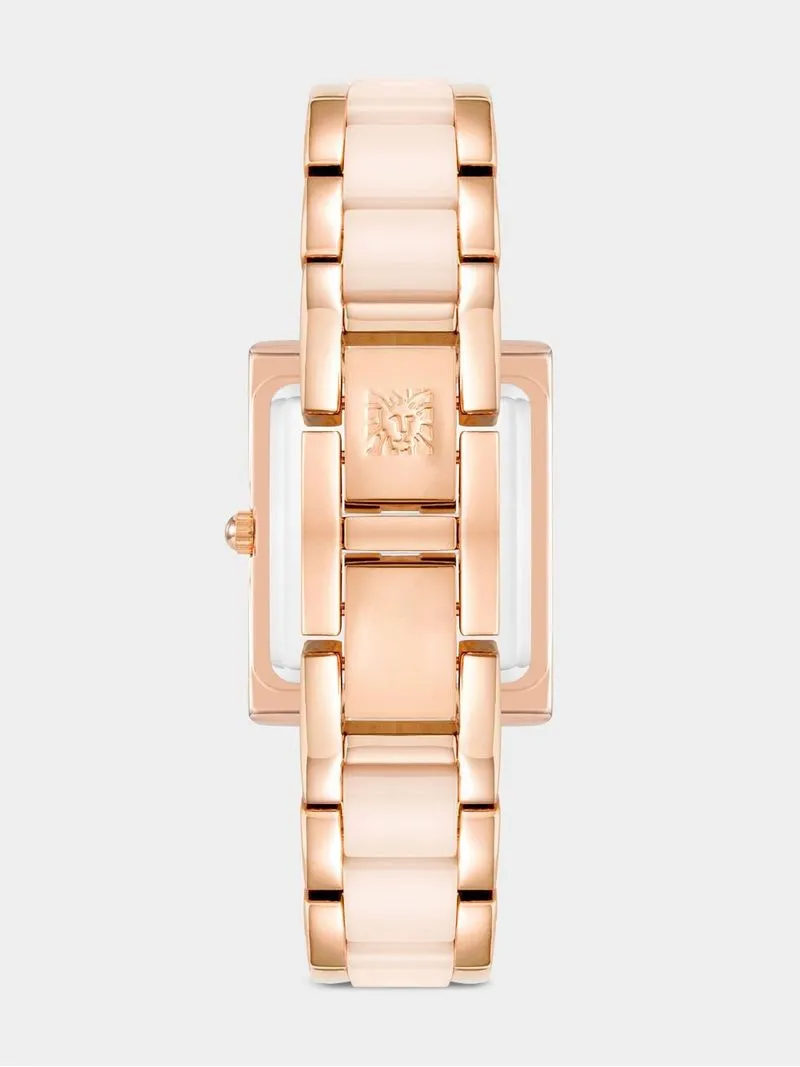Anne Klein Women's Rose Gold & Light Pink Square Ceramic Bracelet Watch