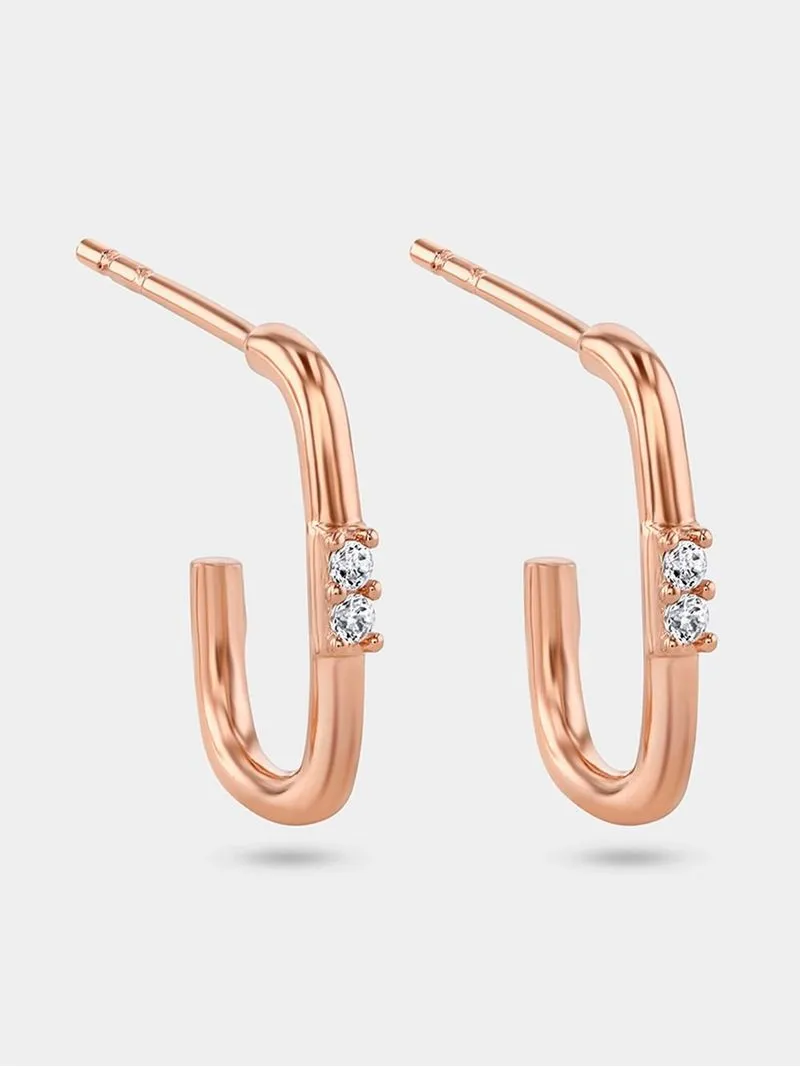 Rose Gold Plated Cubic Zirconia Women’s Mini Rectangle Hoop Earrings