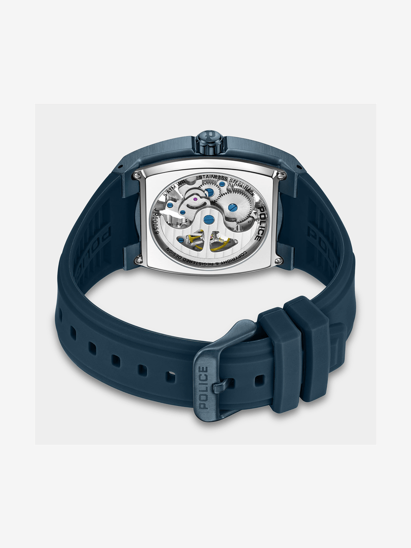 Police Men's Skeletor Blue Plated Automatic Silicone Watch