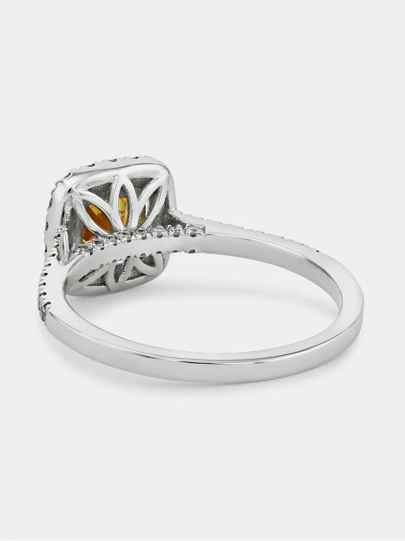 White Gold 1ct Yellow Lab Grown Diamond Women’s Cushion Halo Ring