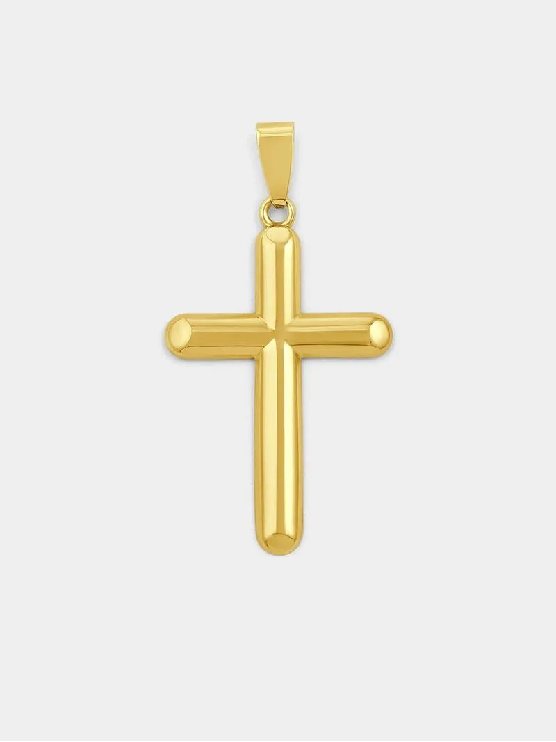Yellow Gold Plain Bold Cross Pendant off chain