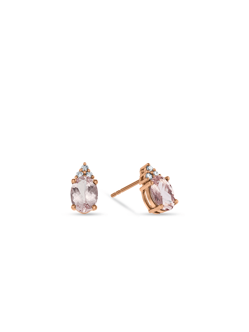 Rose Gold 1.38ct Morganite & Diamond Oval Women’s Stud Earrings