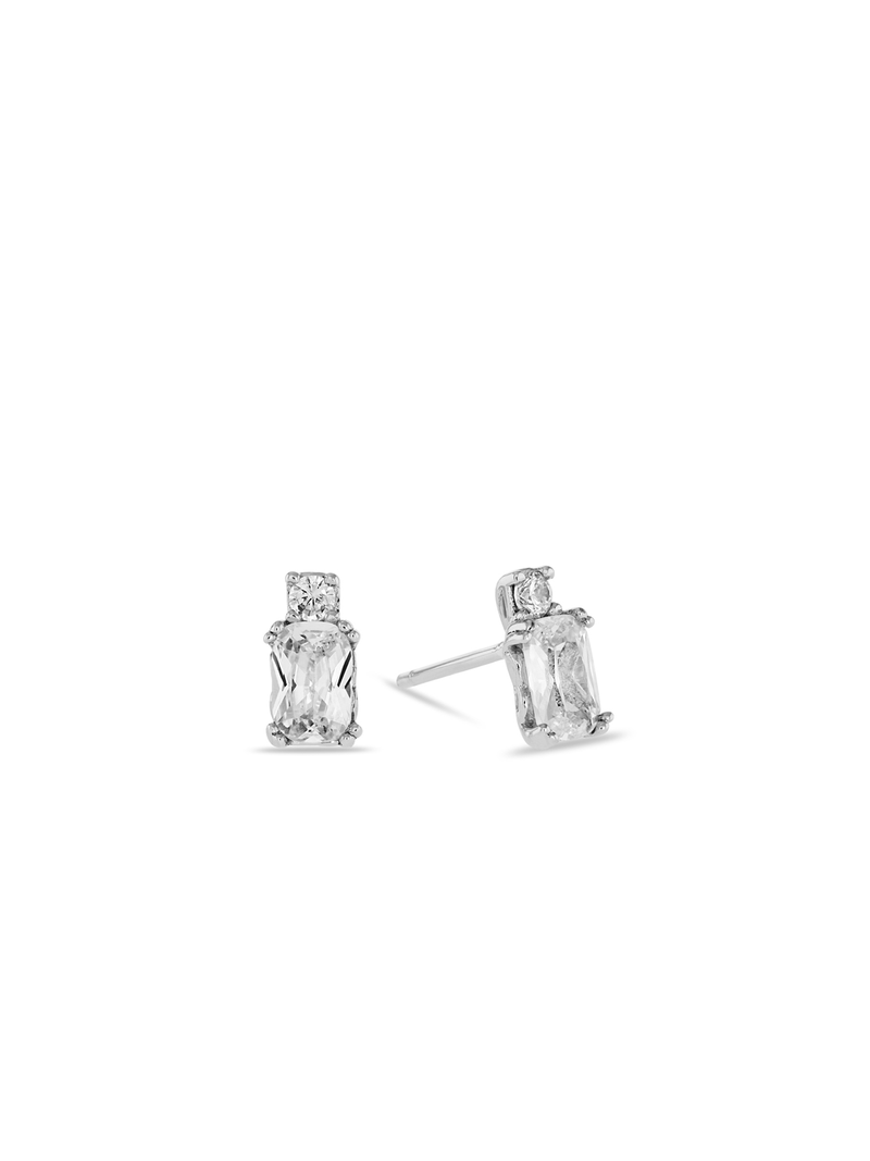 Sterling Silver Cubic Zirconia Emerald-Cut Pillow Women’s Stud Earrings