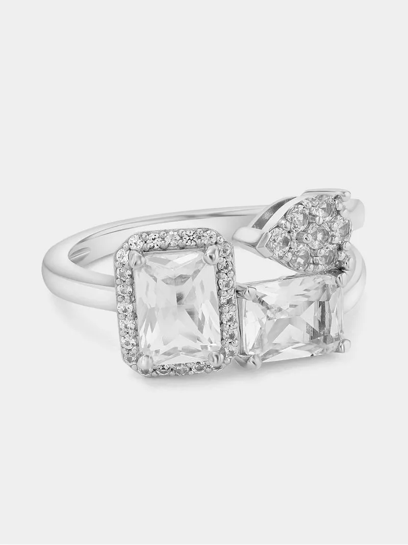 Sterling Silver Diamond & Created Sapphire Multi-Stone Ring