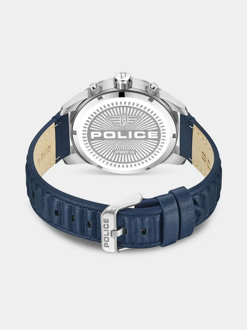 Police Neist Stainless Steel Translucent & Blue Dial Blue Leather Watch