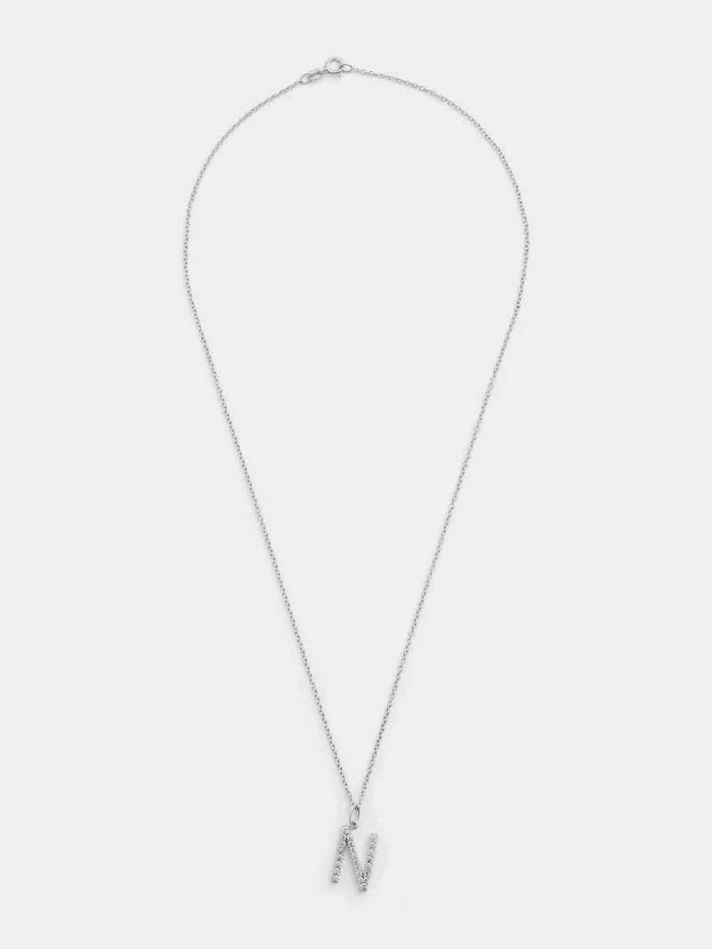 Cheté Sterling Silver Cubic Zirconia “N” Initial Pendant
