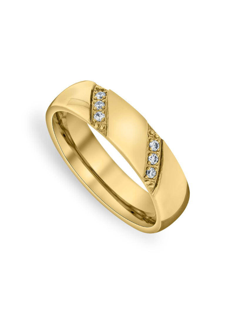 Gold Plated Stainless Steel Cubic Zirconia Diagonal Channel Men’s Ring