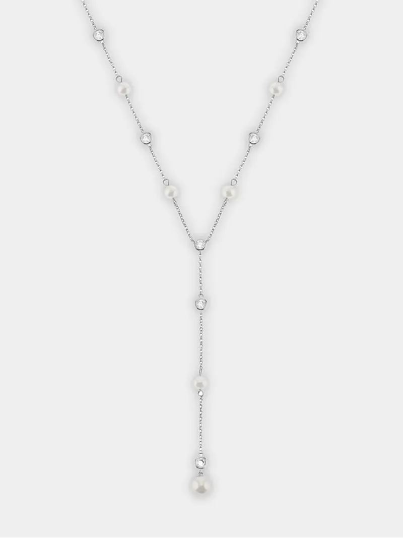 Cheté Sterling Silver Freshwater Pearl & Cubic Zirconia Lariat Necklace
