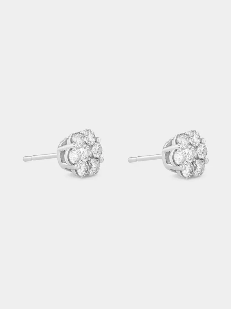 White Gold 1.00ct Diamond Cluster Stud Earrings