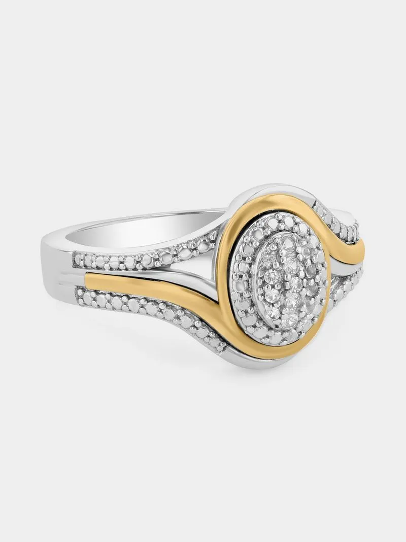 Yellow Gold & Sterling Silver Diamond & Created Sapphire Oval Embrace Ring