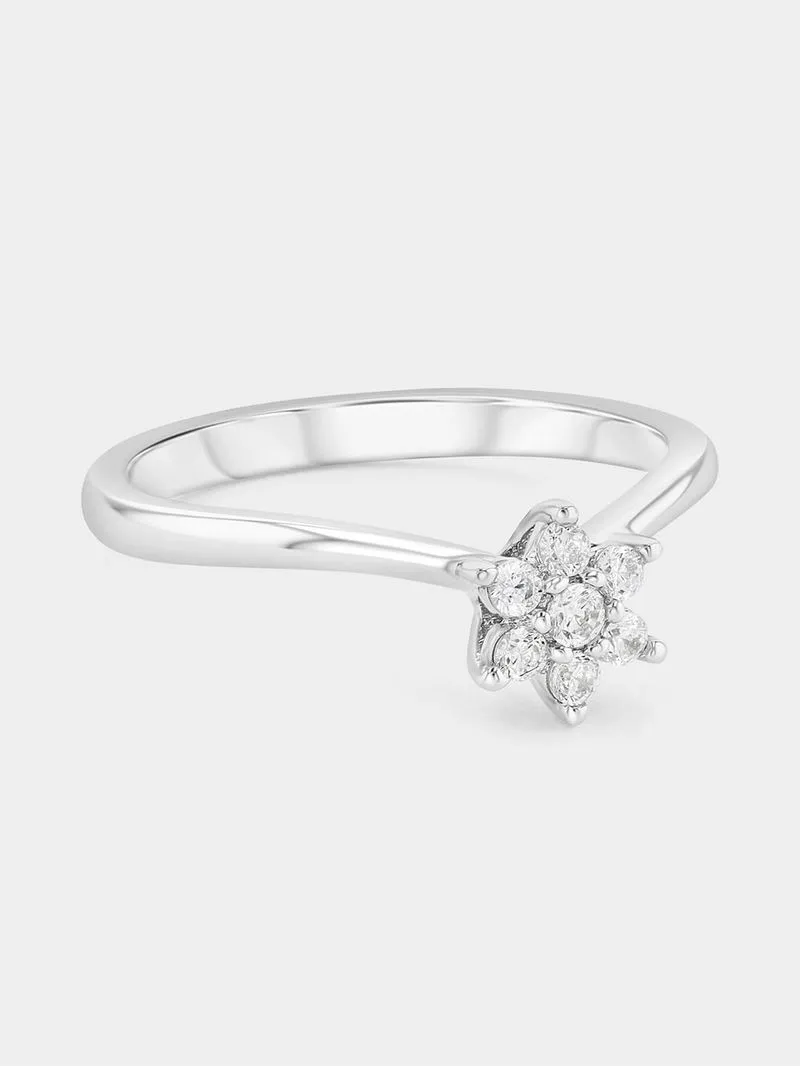 Sterling Silver Lab Grown Diamond Star Flower Ring