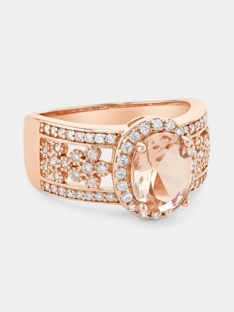 Sterling Silver Morganite Cubic Zirconia Ring