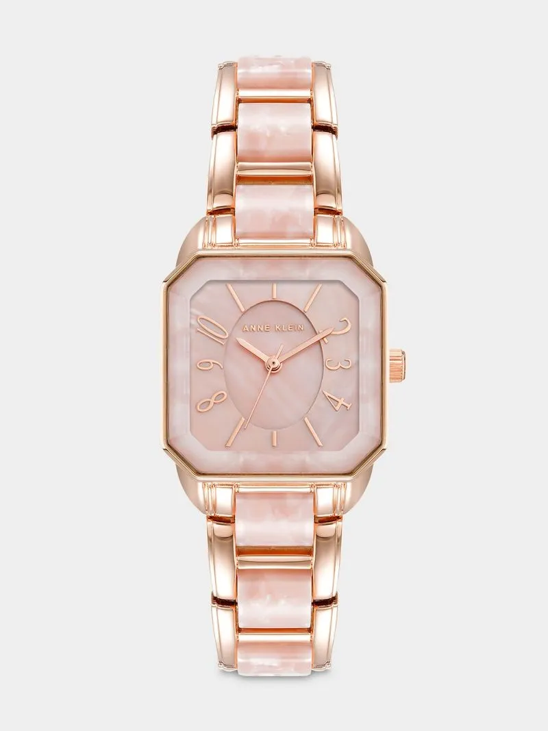 AnneKlein Women's Rose Plated Octagonal Watch