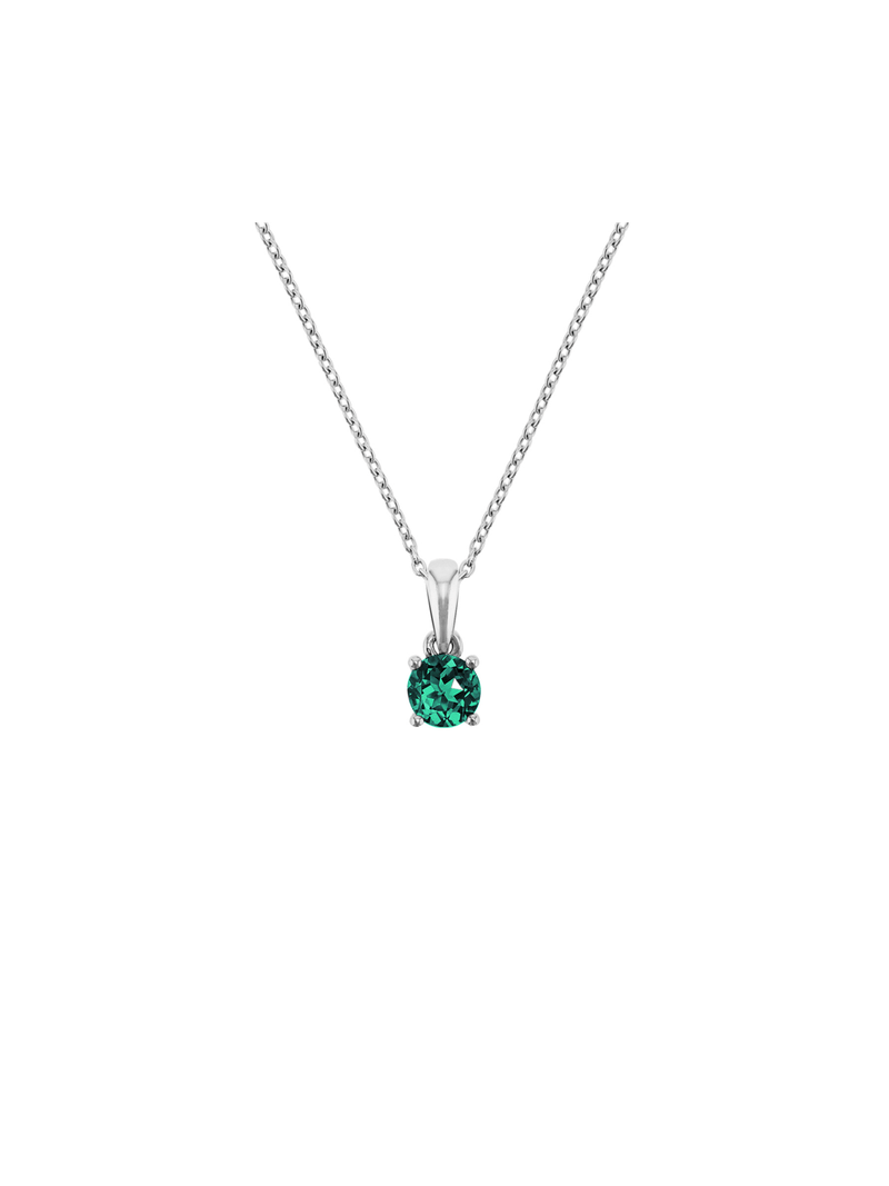 Sterling Silver Diamond & Created Emerald Birthstone Pendant